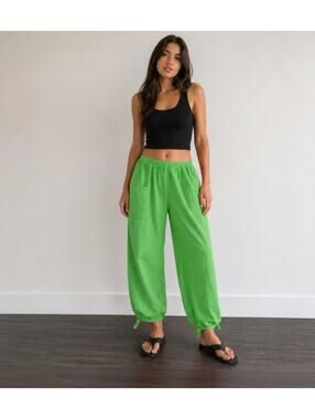 B'Gauze Women's Green Cotton Gauze Harem Pants S/M NWT Boho Ankle Tie Pocket